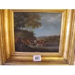 Early c19 school - Figure and cattle on river landscape - on panel - 6"x7.5"