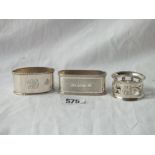 Three various napkin rings - 1 Chester 1905 - 82gms