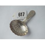 George III bright cut caddy spoon with large fluted bowl - London 1801 by Urquart & Hart