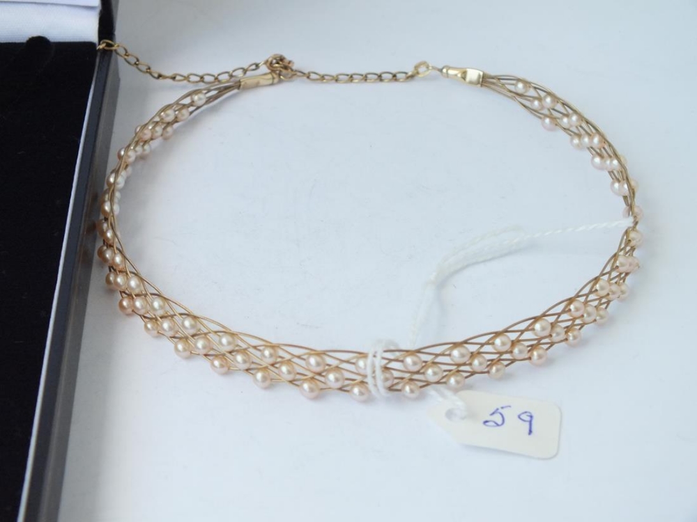 9ct gold choker with 3 rows of freshwater pearls