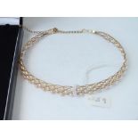 9ct gold choker with 3 rows of freshwater pearls