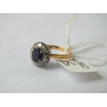 Sapphire & diamond cluster ring in 18ct gold - size L