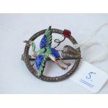 Silver & enamel stork brooch