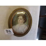 Oval miniature of lady in lace dress in gilt metal mount 2.75"x2"