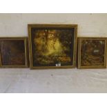 CRAIG BONE Figures in wooded landscape 7"x7" - pair - signed & another 9"x9" signed