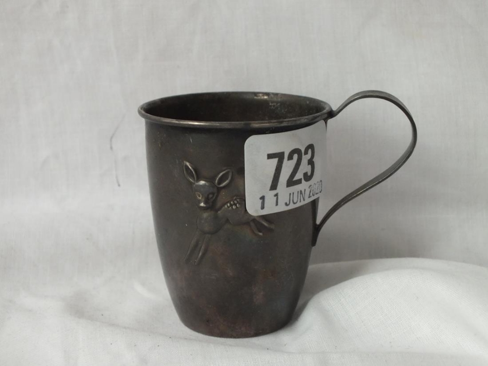 Sterling silver Bambi christening mug - 3" high - 44gms