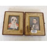MB RUSSELL - Pair of miniature paintings - man and woman 3"x2.25"