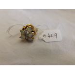 Marked 4ct gold ring set with 5 solid opals & numerous diamonds set in scrolling mount