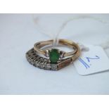 Green stone ring mounted in 9ct & a silver ring