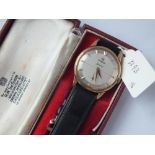 OMEGA GENEVE GENTS WRIST WATCH IN 9CT WITH SECONDS DIAL & BOX