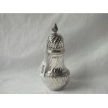 Victorian sugar caster with flame finial to pierced cover - 5.5" high - B'ham 1890