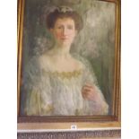 MARGUERITE TORPEY? Half length portrait of lady in lace dress 27"x22" - signed