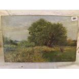 CJ LEWIS Figures in a landscape 10"x16" - signed - unframed