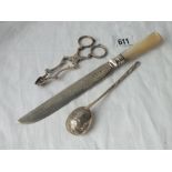 Cake knife with MOP handle - Sheffield 1902 & a Russian spoon & a pair of sugar nips