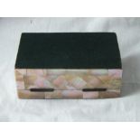 MOP jewellery box with four pre 47 half crowns, 2 x1951 crowns etc.