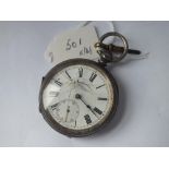 Silver pocket watch with key with seconds dial