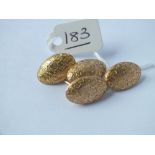 15ct marked Antique cufflinks with scroll engraved decoration - 6.5gms