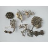 Bag of silver /metal/ marcasite brooches