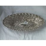 Good Victorian oval boat shaped dish embossed & pierce side - 13" long - B'ham 1899 by HM - 260gms