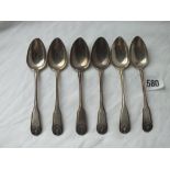 Set of 6 Scottish fiddle thread & shell teaspoons by JMC - Edinburgh 1811 - 125gms