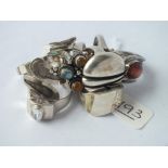 Bag of 10 assorted silver rings plain & gem set - 56.4gms