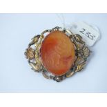 Antique carved Cornelian intaglio brooch of Hebe & Zeus