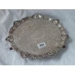 Late Victorian salver with chased decoration 3 pad feet - 10.5" diameter - 1896 - 630gms