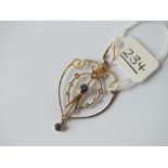 Antique 9ct sapphire & pearl pendant