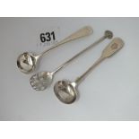 Georgian salt spoon 1799, an Exeter salt spoon & a Chinese shifter spoon