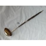 Georgian toddy ladle with gilt bowl, whale bone handle - 14" long
