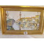 FAITH SHEPPARD Fishing port Du Roi 6.5"x12" - signed and inscribed on reverse