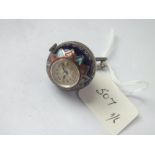 Unusual silver & enamelled ball watch with clip