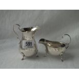 Georgian style cream jug on three legs & a sauce boat - 157gms