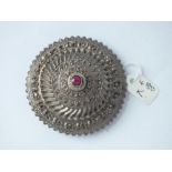 Large antique silver target style button with red glass centre