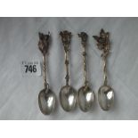Unusual set of 4 floral decorated teaspoons - B'ham 1892 by S&I