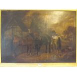 FJ HERRING Horses and ducks in farmyard 23"x32"