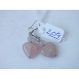 Pair rose quartz ear pendants