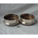 Pair of bottle coasters with wood bases - 4" diameter - B'ham modern