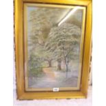 FA HARVEY Tree-lined path 18"x11.5" - signed