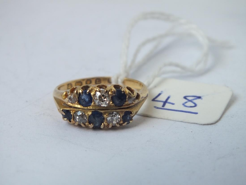 Victorian sapphire & old cut diamond ring set in 18ct gold - size O