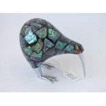 White metal & Abalone figure of a Kiwi stone set eyes