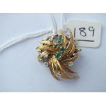 1960's 18ct marked snap clasp for pearls set with emeralds & diamonds - 8.1gms