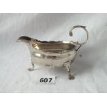 Georgian cream boat with leaf capped handle - 4.5" over handle - London 1758 by DM