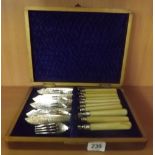 BOX SET OF PLATED FISH KNIVES & FORKS - INCOMPLETE