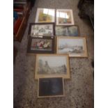 QTY OF F/G PICTURES IN WATERCOLOUR, ETCHINGS (SOME IN GILT FRAMES)