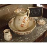 VICTORIAN TRANSFER PRINTED JUG & EWER WITH SOAP DISH & VASE (DISPLAYS WELL BUT A/F)