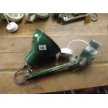 INDUSTRIAL SWING ARM LIGHT WITH GREEN ENAMEL SHADE (NEEDS TESTING BY ELECTRICIAN)