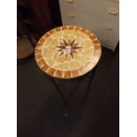 OLD WROUGHT IRON PLANT STAND WITH MOSAIC TOP