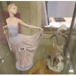 A LLADRO FIGURE OF A TALL GIRL IN GOWN & ONE OTHER FIGURE - A MILK MAID WITH BUCKET & DUCK