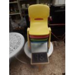 SMALL FOUR LEG ROUND CHILDREN'S TABLE WITH FOUR SMALL PLASTIC CHILDREN'S CHAIRS